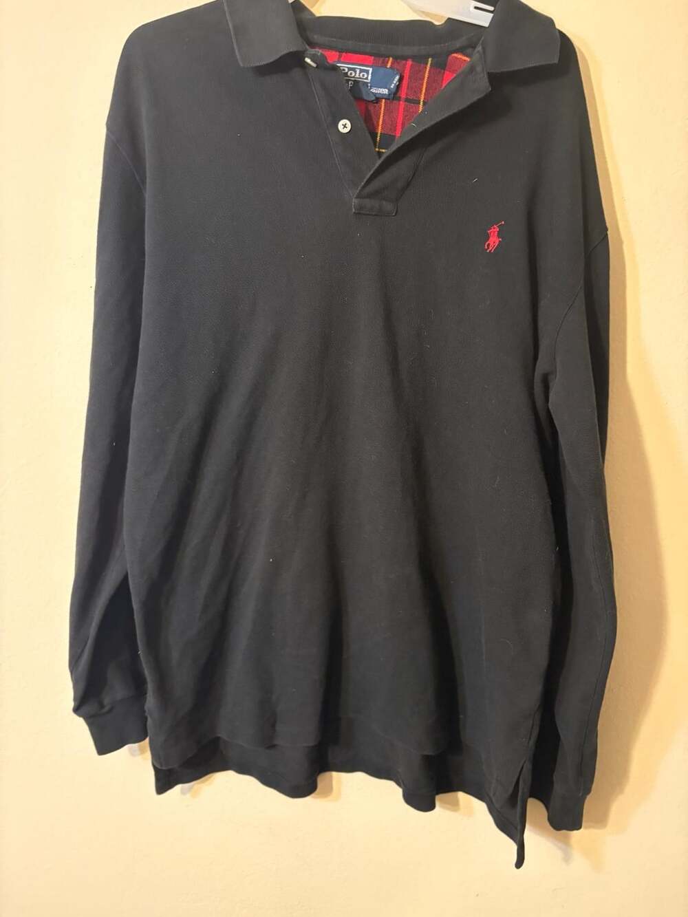 Polo By Ralph Lauren Long Sleeve Polo Shirt Size L Black Red Plaid Collar